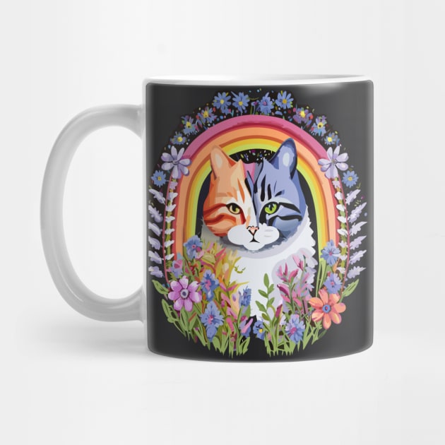 Colorful Cat Floral Rainbow by DestructoKitty